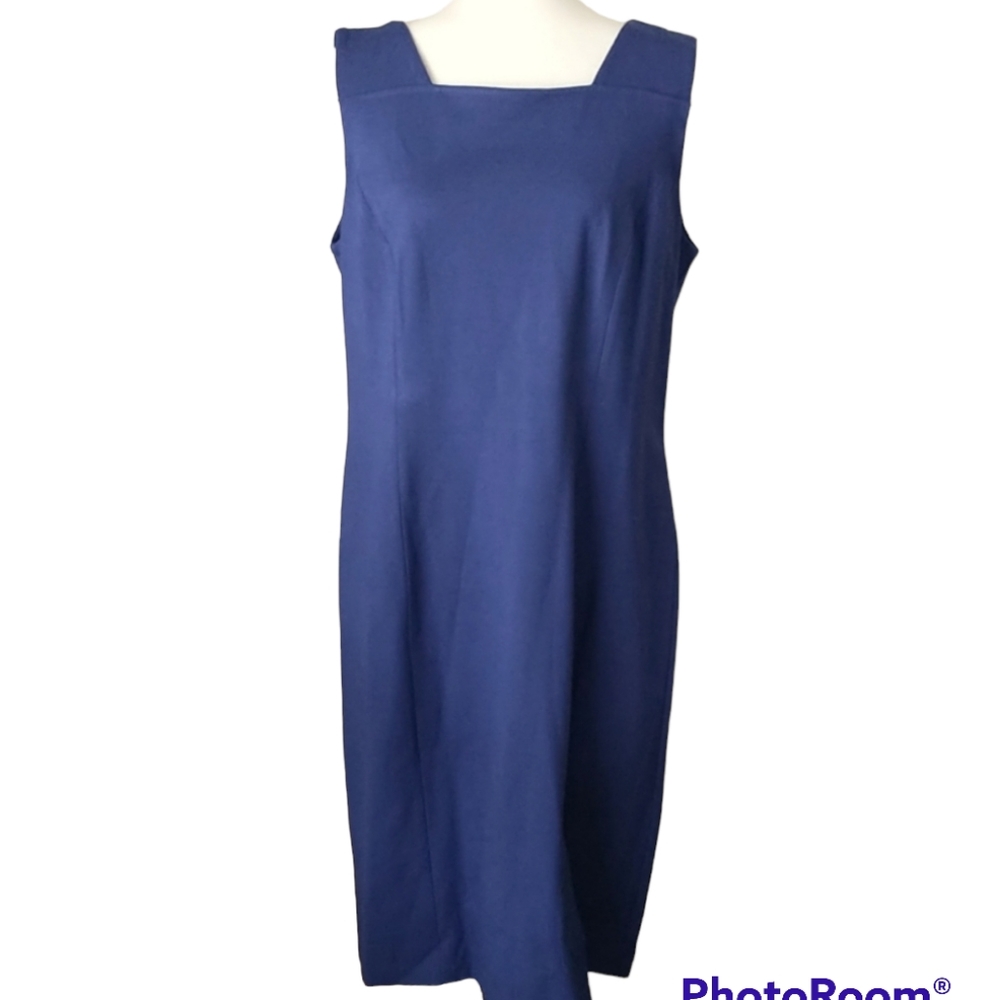 Talbots square neck sleeveless sheath dress royal navy blue plus size 14